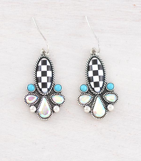 New Arrival :: Wholesale Western Checkered Teardrop Earrings