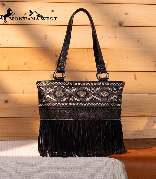 New Arrival :: Wholesale Montana West Tooled Aztec Fringe Tote