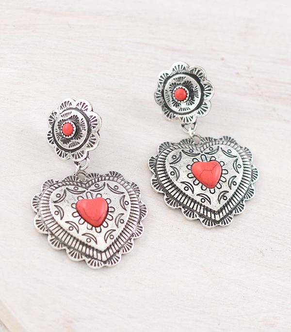 New Arrival :: Wholesale Western Heart Concho Earrings