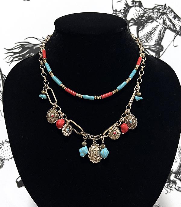 New Arrival :: Wholesale Western Trending Concho Charm Necklace