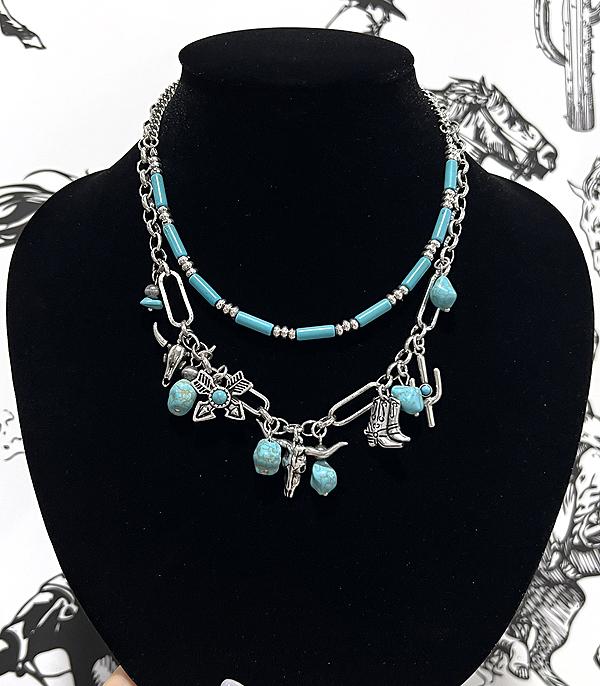 New Arrival :: Wholesale Western Cow Skull Charm Necklace
