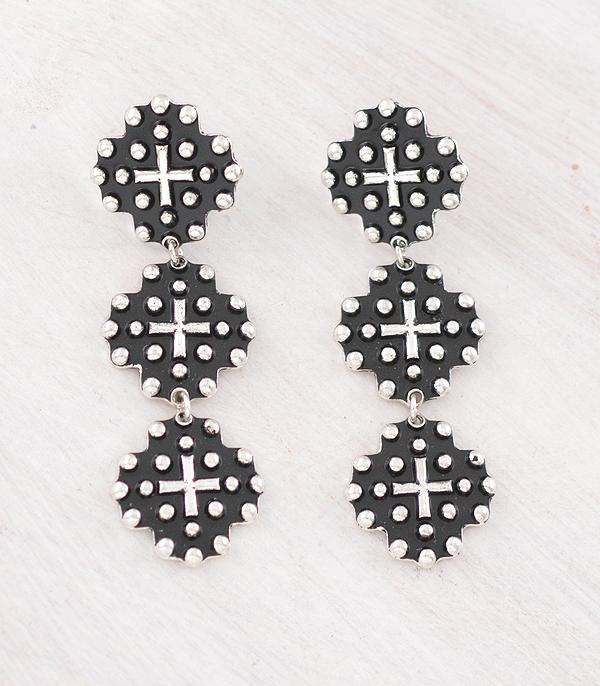 New Arrival :: Wholesale Western Cross Concho Drop Earrings