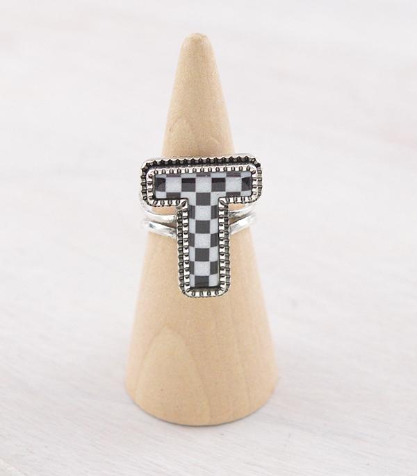 New Arrival :: Wholesale Tipi Brand Checkered Initial Ring