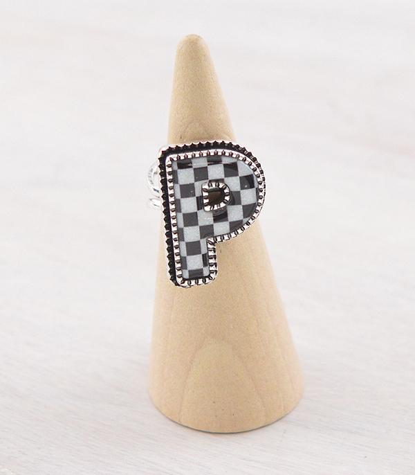 New Arrival :: Wholesale Tipi Brand Checkered Initial Ring