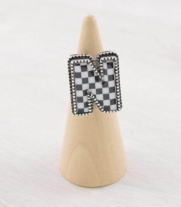 New Arrival :: Wholesale Tipi Brand Checkered Initial Ring