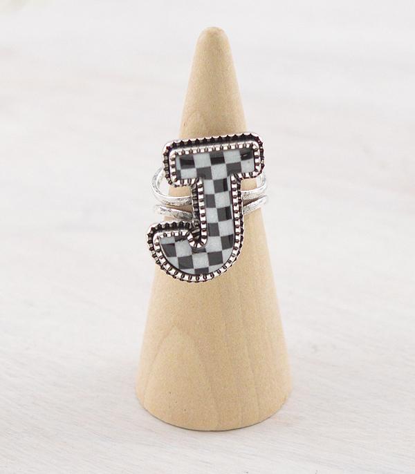 New Arrival :: Wholesale Tipi Brand Checkered Initial Ring