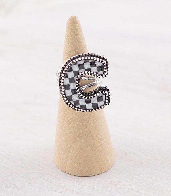 New Arrival :: Wholesale Tipi Brand Checkered Initial Ring