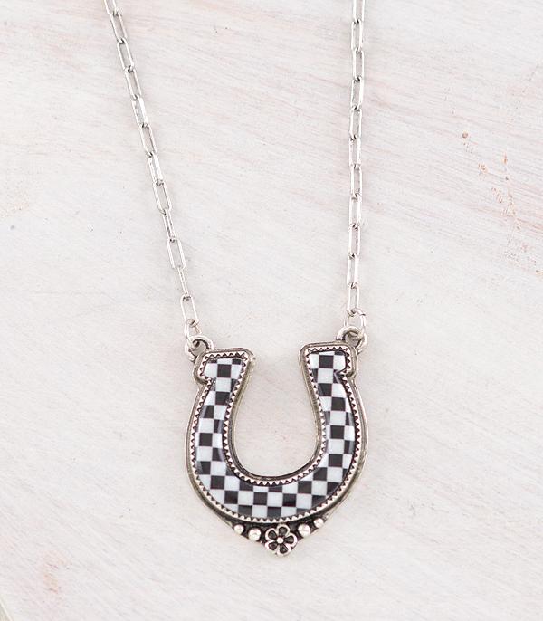 New Arrival :: Wholesale Western Checkered Horseshoe Necklace