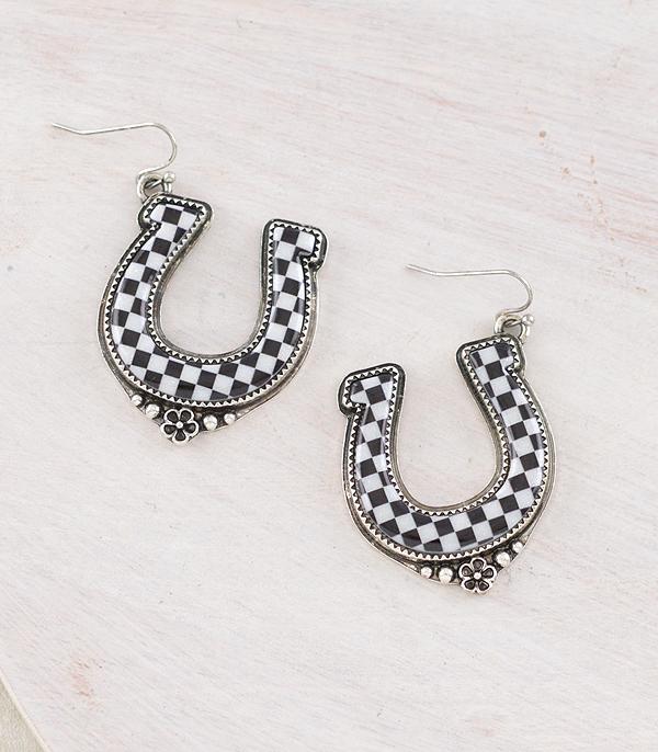 New Arrival :: Wholesale Western Checkered Horseshoe Earrings