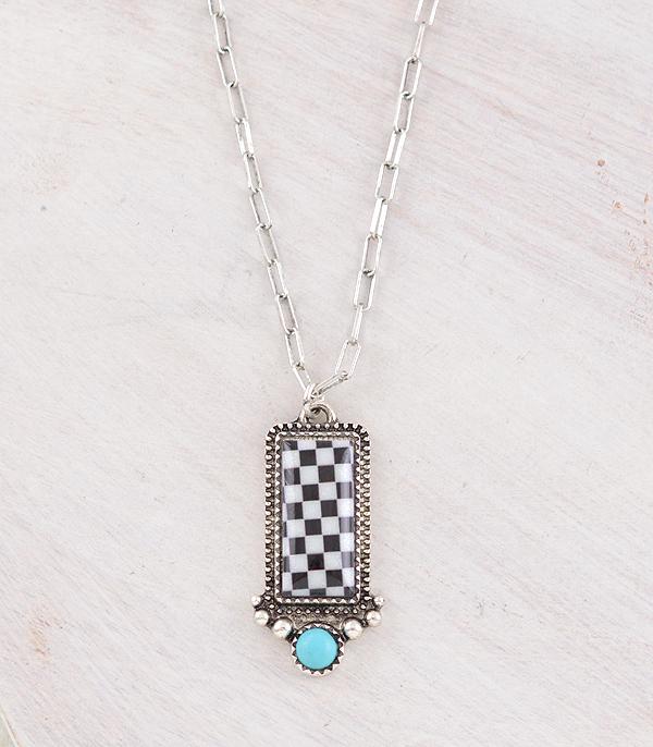 New Arrival :: Wholesale Western Checkered Pendant Necklace