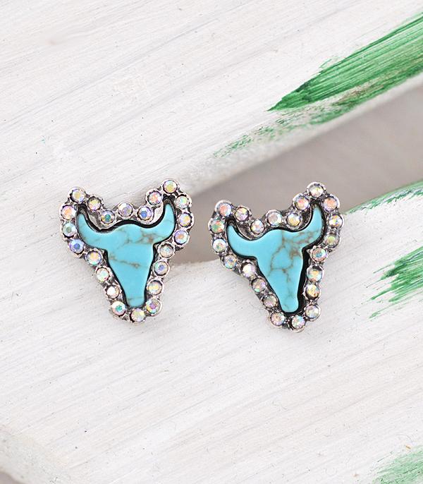 New Arrival :: Wholesale Western Turquoise Cow Skull Earrings