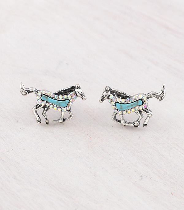 New Arrival :: Wholesale Western Turquoise Horse Earrings