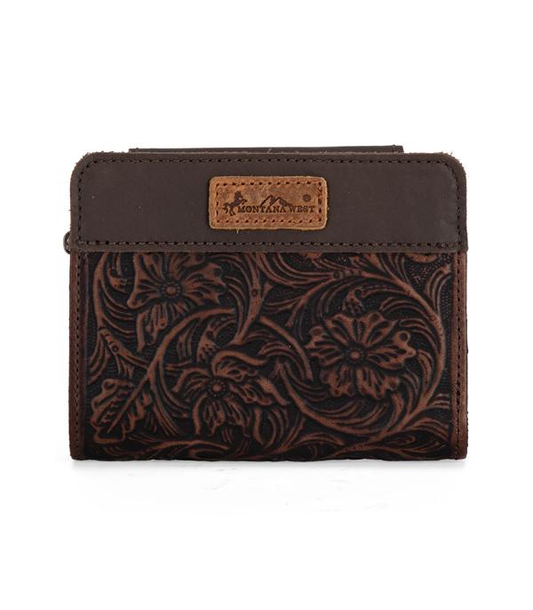 MONTANAWEST BAGS :: WALLETS I SMALL ACCESSORIES :: Wholeale Genuine Leather Tooled Tri-Fold Wallet