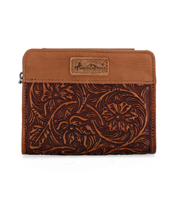 MONTANAWEST BAGS :: WALLETS I SMALL ACCESSORIES :: Wholeale Genuine Leather Tooled Tri-Fold Wallet