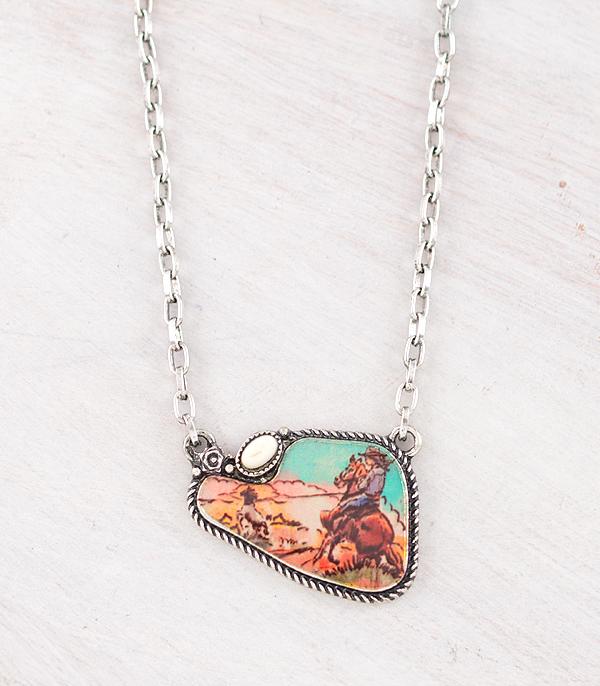 New Arrival :: Wholesale Western Vintage Cowgirl Pendant Necklace