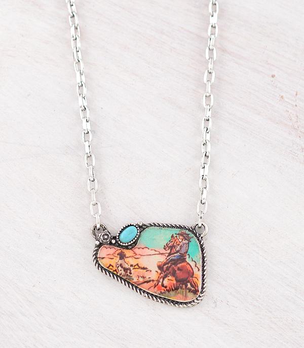 New Arrival :: Wholesale Western Vintage Cowgirl Pendant Necklace