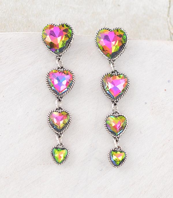 New Arrival :: Wholesale Heart Glass Stone Drop Earrings