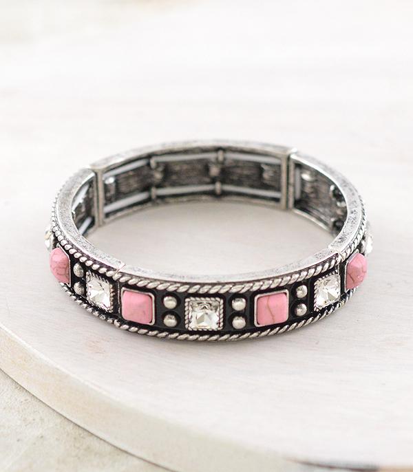 New Arrival :: Wholesale Western Pink Stone Stretch Bracelet