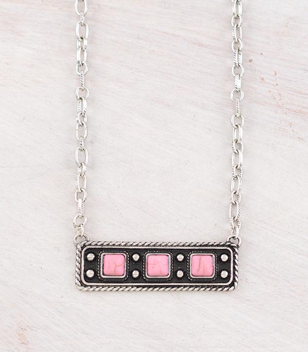 New Arrival :: Wholesale Western Pink Stone Bar Necklace