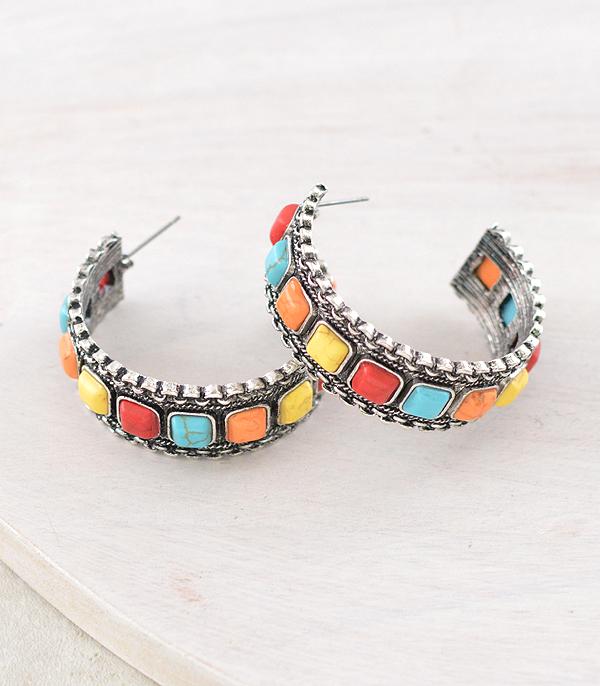 New Arrival :: Wholesale Western Multi Stone Hoop Earrings