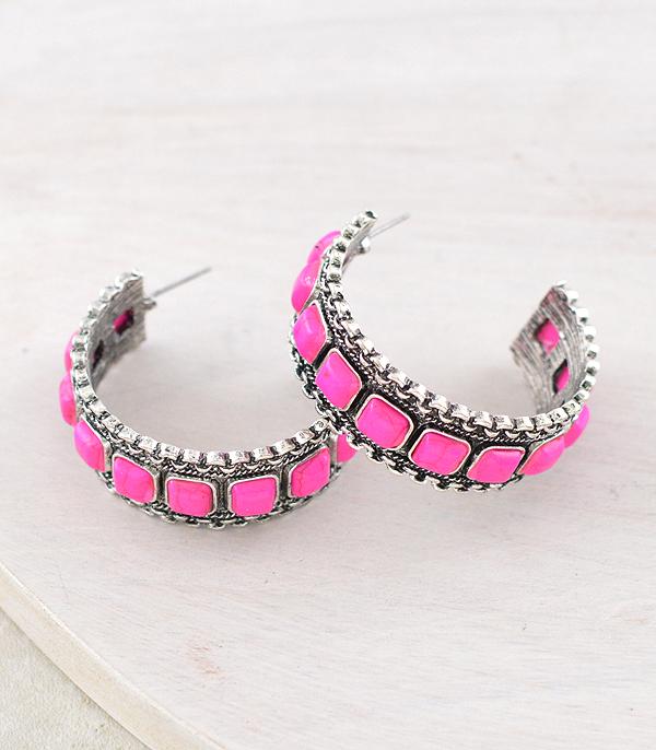 New Arrival :: Wholesale Western Semi Stone Hoop Earrings