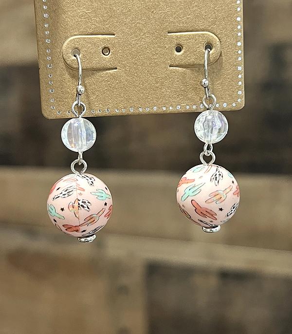 New Arrival :: Wholesale Western Cactus Print Dangle Earrings