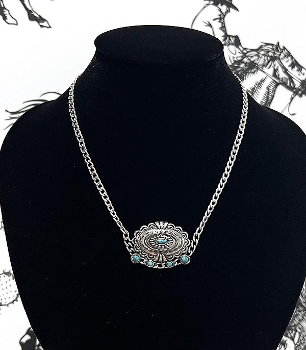 New Arrival :: Wholesale Western Turquoise Concho Chain Necklace