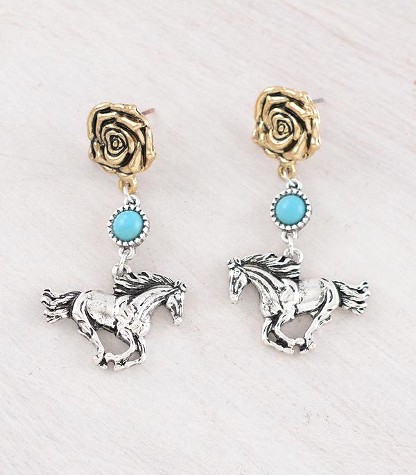 New Arrival :: Wholesale Western Rose Horse Earrings