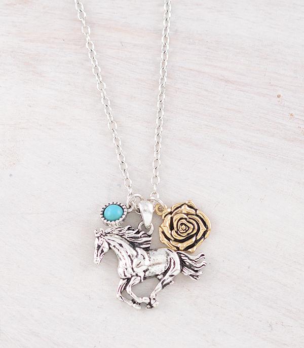 New Arrival :: Wholesale Western Rose Horse Necklace