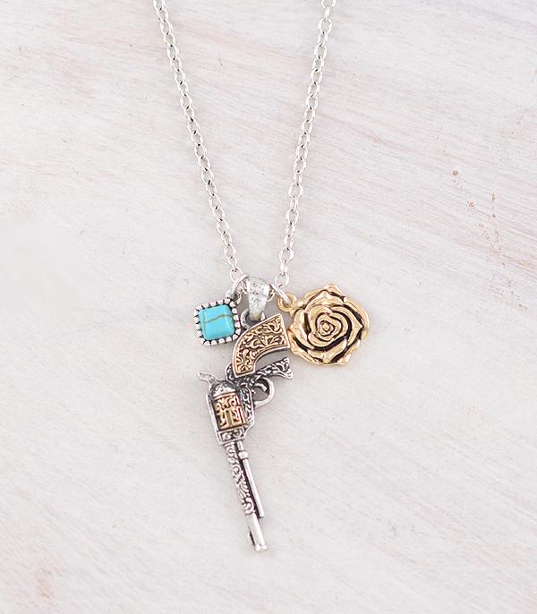 New Arrival :: Wholesale Western Rose Gun Necklace