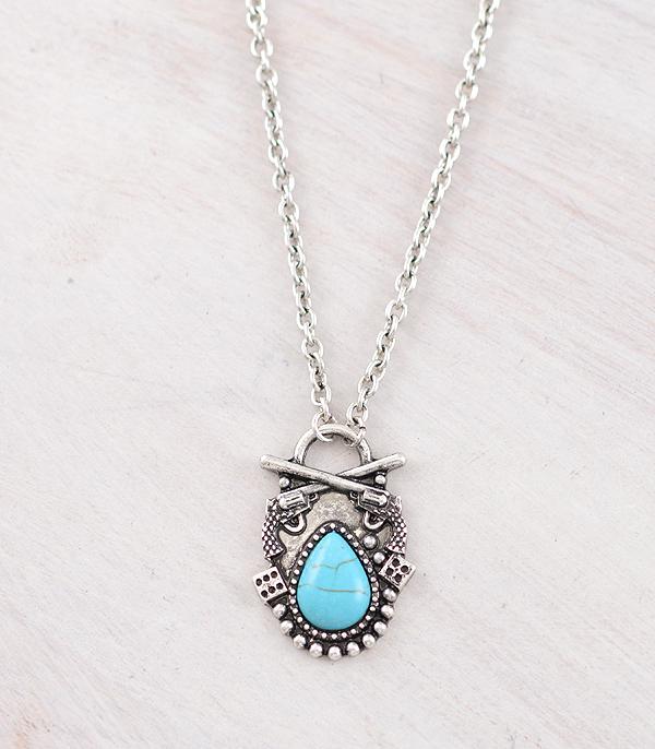 New Arrival :: Wholesale Western Turquoise Gun Pendant Necklace