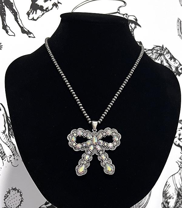 New Arrival :: Wholesale Western AB Stone Bow Necklace