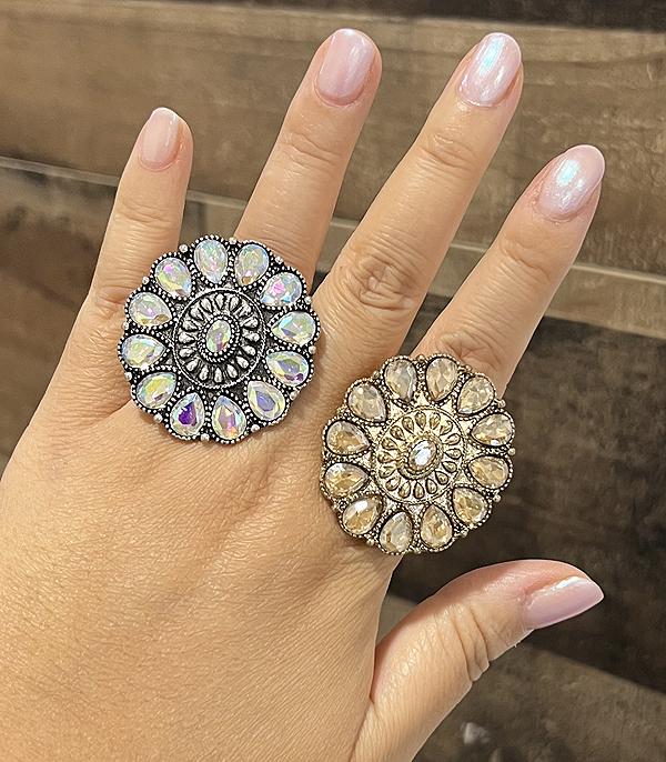 New Arrival :: Wholesale Western AB Stone Concho Ring