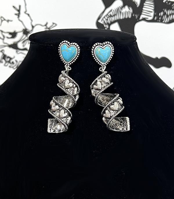New Arrival :: Wholesale Western Turquoise Heart Spiral Earrings