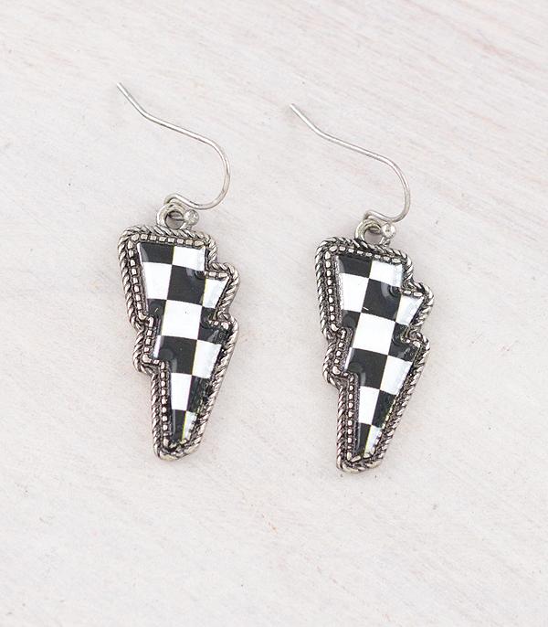 New Arrival :: Wholesale Western Checkered Bolt Earrings