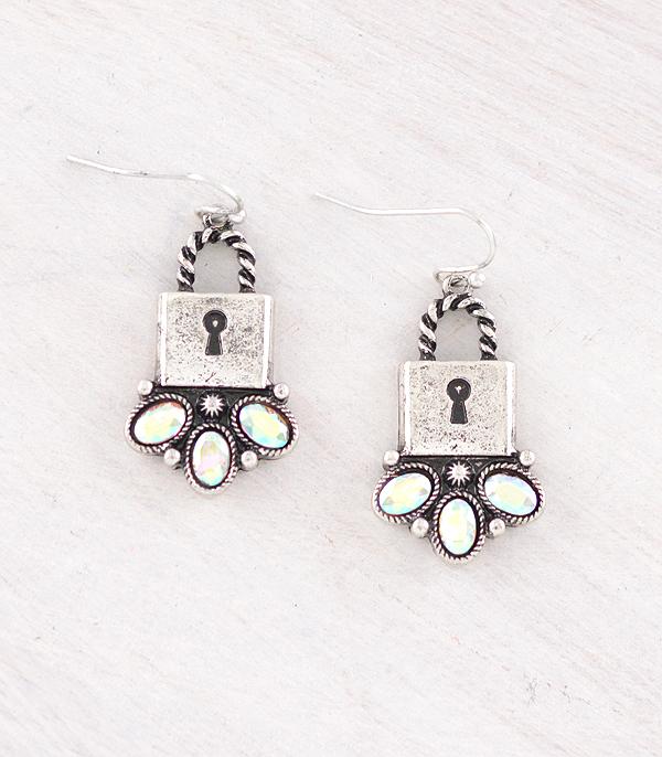 New Arrival :: Wholesale Western AB Stone Lock Earrings