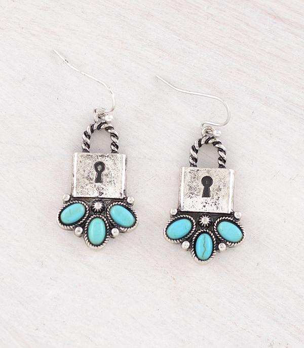 New Arrival :: Wholesale Western Turquoise Lock Earrings
