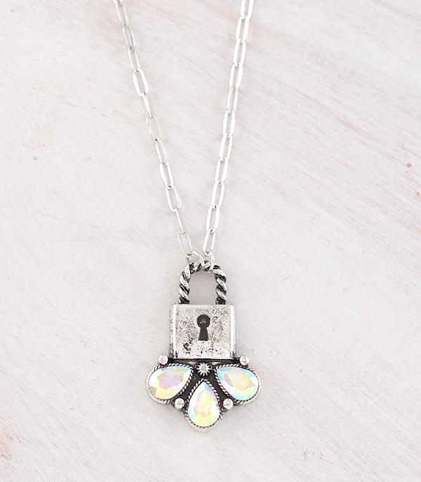 New Arrival :: Wholesale Western AB Stone Lock Necklace