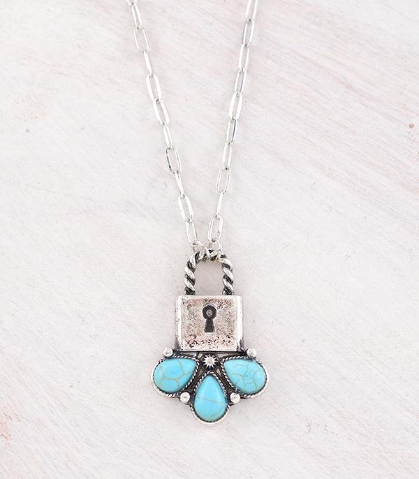 New Arrival :: Wholesale Western Turquoise Lock Necklace