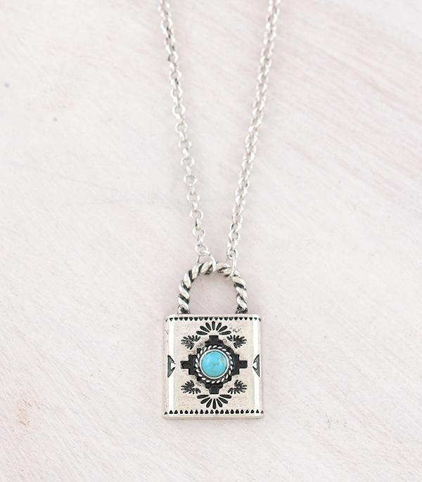 New Arrival :: Wholesale Western Aztec Lock Pendant Necklace