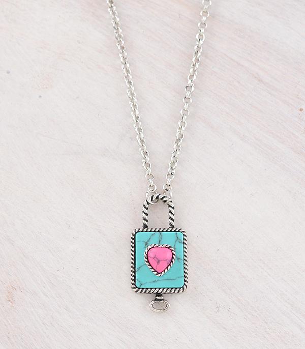 New Arrival :: Wholesale Western Turquoise Lock Pendant Necklace