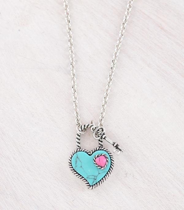New Arrival :: Wholesale Western Turquoise Heart Lock Necklace