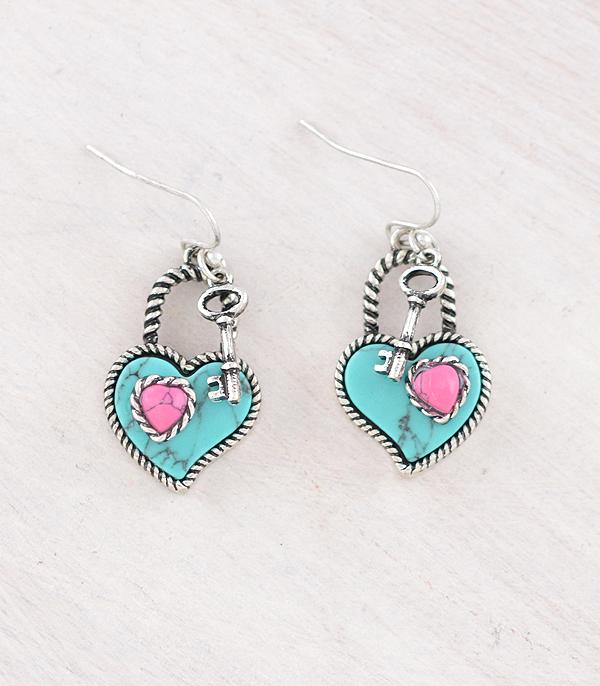 New Arrival :: Wholesale Western Turquoise Heart Lock Earrings