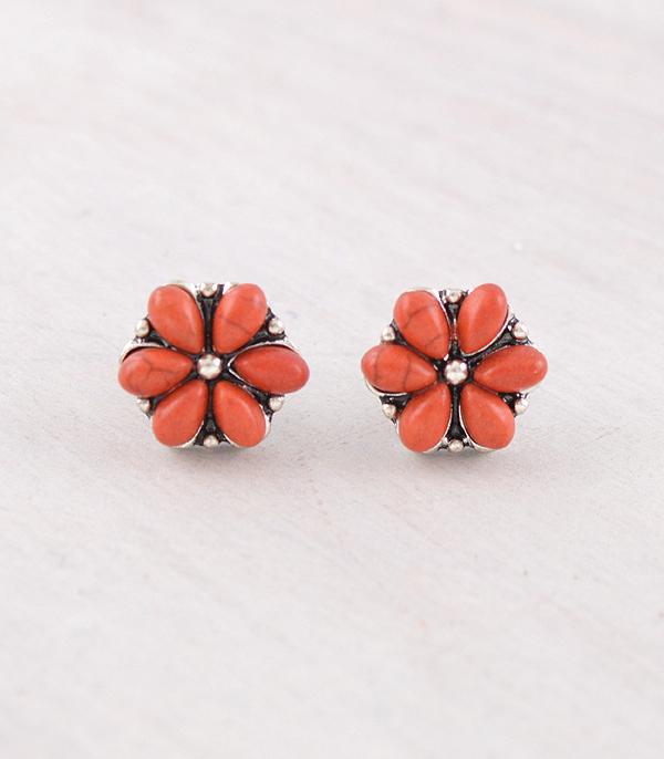 New Arrival :: Wholesale Western Coral Flower Concho Earrings