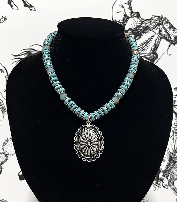 New Arrival :: Wholesale Western Concho Turquoise Bead Necklace
