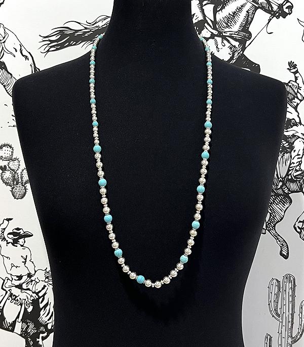 New Arrival :: Wholesale Western Turquoise Silver Ball Necklace