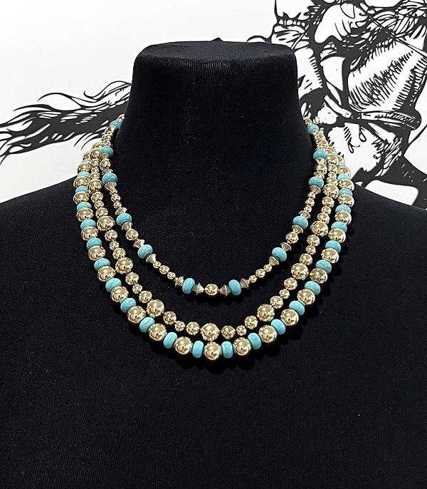 New Arrival :: Wholesale Western Turquoise Gold Bead Necklace