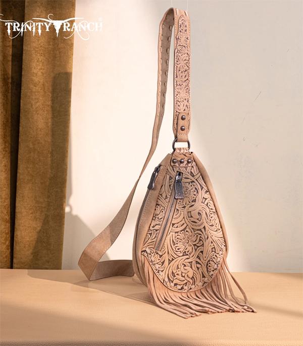 New Arrival :: Wholesale Trinity Ranch Tooled Fringe Sling Bag