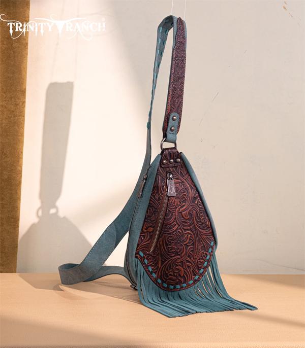 New Arrival :: Wholesale Trinity Ranch Tooled Fringe Sling Bag