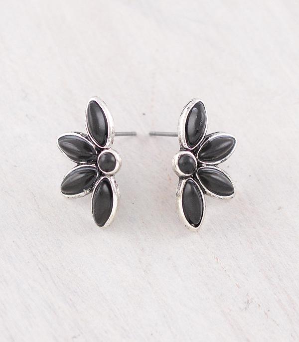 New Arrival :: Wholesale Western Black Stone Post Earrings
